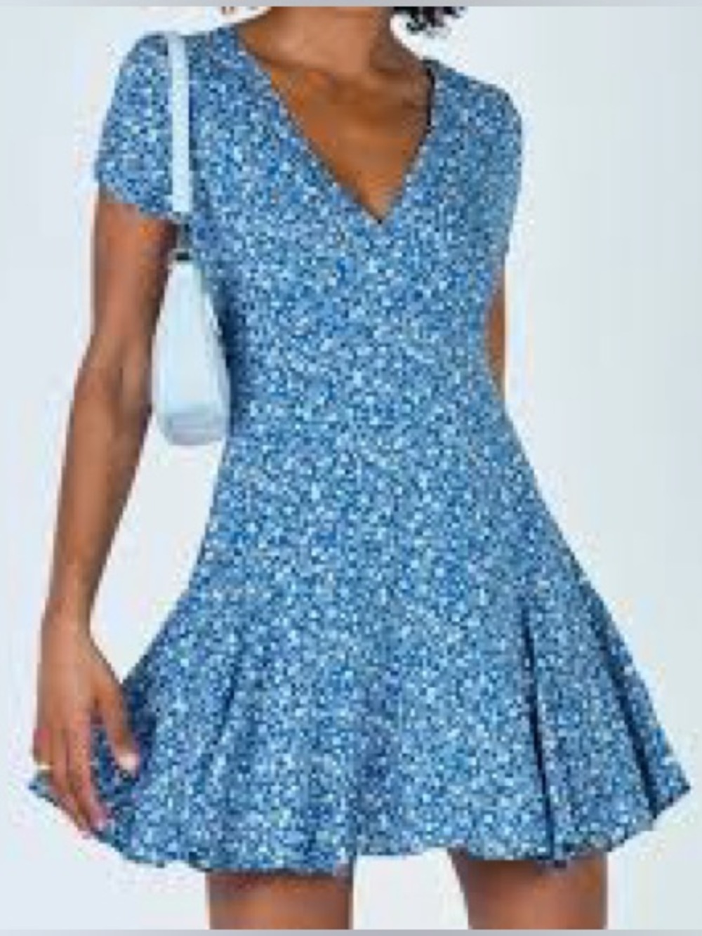 Princess Polly Blue Floral V-Neck Fit & Flare Dress